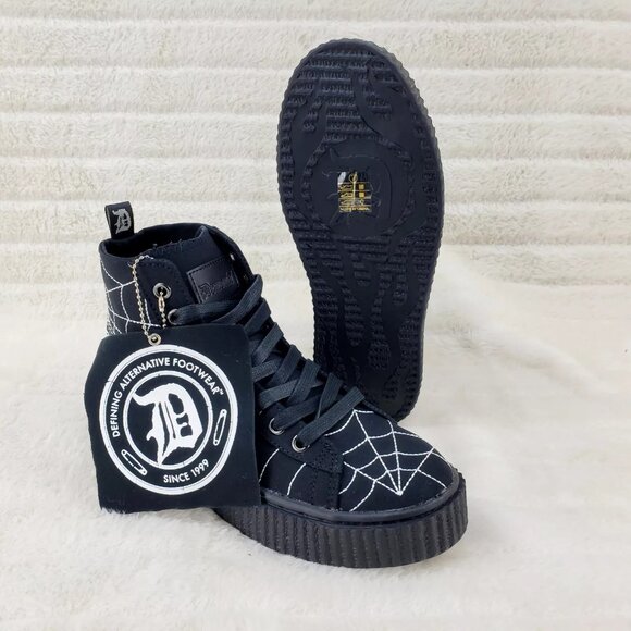 Sneeker Stitched Spider Web Hi-Top Creeper Sneaker Goth Punk Men's DEMONIA - Picture 3 of 10